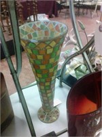 Green orange and yellow tall vase