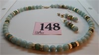 BEADED STONE NECKLACE WITH MATCHING EARRINGS 16"