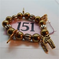 METAL BEAD BRACELET WITH CAT AND BUTTERFLY CHARMS