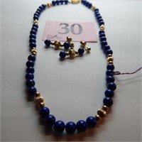 16" LAPIS BEAD NECKLACE WITH MATCHING EARRINGS