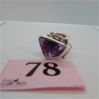 STERLING SILVER RING WITH LARGE AMETHYST STONE