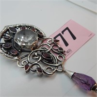 STERLING SILVER PENDANT/BROOCH WITH AMETHYST,