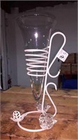 15 in tall glass vase missing one candle holder