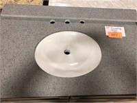 37” Grey Quartz vanity top with sink and backsplas