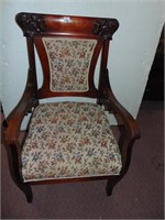 WOODEN ARM CHAIR, WITH NEEDLE POINT LOOKING