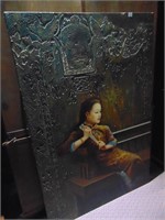 TEXTURED ORIENTAL PAINTING ON WOOD. SOME MINOR