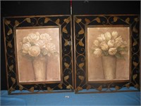 3 METAL FRAMED PICTURES OF FLOWERS IN A VASE,