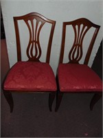 2 WOODEN DINING CHAIRS, HEART SHAPE BACK, RED