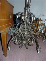PEWTER FINISH 12 CANDLE 2 TIERS OF LIGHT ORNATE
