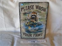Metal WASH YOUR PAWS Sign