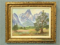 Original Oil Painting of Mountains & Trees by