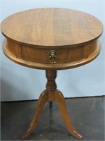 Pedestal Drum Accent Table with Drawer
