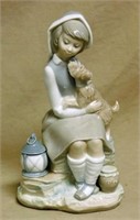Lladro Girl Sitting with Dog Porcelain Figure.