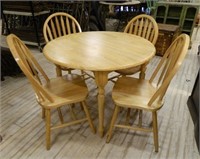 Blonde Oak Dining Table and Four Chairs.  5 pc.