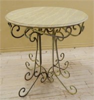 Marble Top Wrought Iron Base Patio Table.
