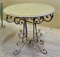 Marble Top Wrought Iron Base Patio Table.