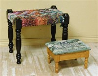 Turned Leg Bench and Lift Top Stool.  2 pc.