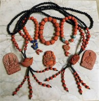 Red Carved Stone and Beaded Selection.