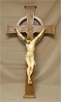 Large Celtic Crucifix with Plaster Figural Christ.