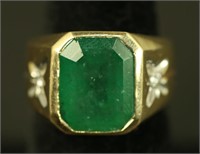 14KT YELLOW GOLD 10.00CT EMERALD DIAMOND RING