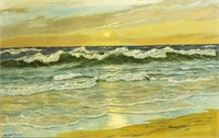 BEACH SCENE OIL ON CANVAS