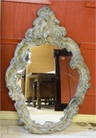 French Rococo Embossed Metal Framed Mirror.