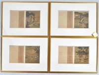 4 Chinese Watercolors on Fabric Depicting Ladies
