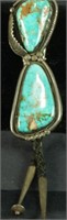 OLD PAWN NATIVE STERLING SILVER TURQUOISE BOLO TIE