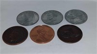 6 exact copies of famous US coins 3 inch diameter