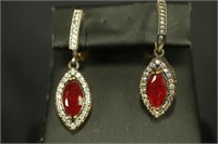 PAIR STERLING COLORED & CLEAR STONE DROP EARRINGS