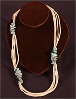 BEADED TURQUOISE AND SHELL NECKLACE