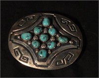 SILVER AND TURQUOISE BELT BUCKLE