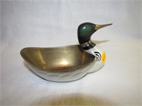 Enameled Solid Brass Duck Trinket Dish 5&7/8x3&5/8