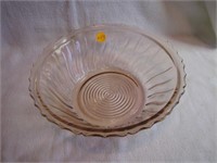 Vtg Pink Depression Glass Swirl Bowl 9&3/8x3&1/4