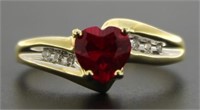 10kt Gold Ruby & Diamond Heart Ring