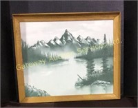Mountain Lake Scene Canvas Picture