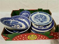 Blue willow plates and bowls