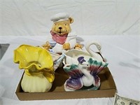 2 boxes bear cookie jar, Planters and vase