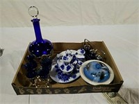Cobalt cordial set, miniature dish set and