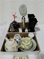 2 boxes vases, teapots, ornaments and