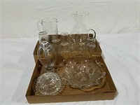 2 boxes pitchers and glasses, candlesticks and