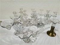 Elegant glass  candelabras, vases and  ladle