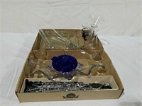 2 boxes glass stemware, cups and decorative pieces