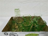 Assorted pieces of green depression glass