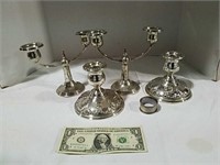 Candlesticks and napkin ring all marked Sterling