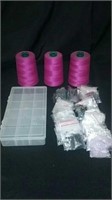 3 rolls of thread bead container with beads