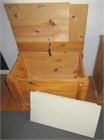 Wood crate with hinged top. Measures 17.5" h x