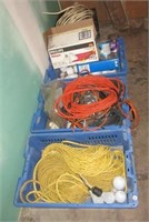 Extension cords, flood lights, rope, PVC