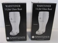 Pair of Warsteiner one liter glass boots.
