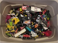 Large tote of toy vehicles including Hot Wheels,